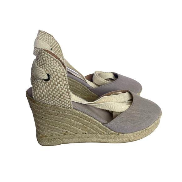 Soludos Marseille Wedge Ankle Tie Beige Neutral Linen Spain Size 8.5 - Picture 2 of 9